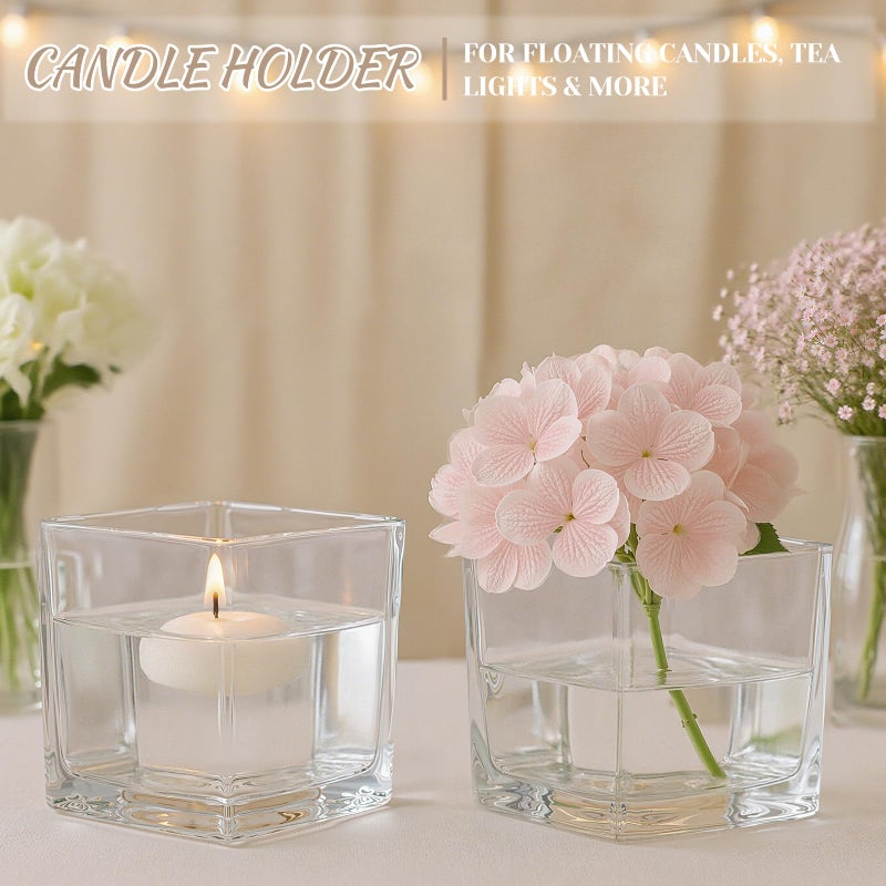 CONNOO 9 Pack Square Glass Vase 4" x 4" x 4", Clear Bulk Flower Vases for Centerpieces, Square Glass Cube Vase Floating Candle Holders for Wedding Party Home Decor - Image 5