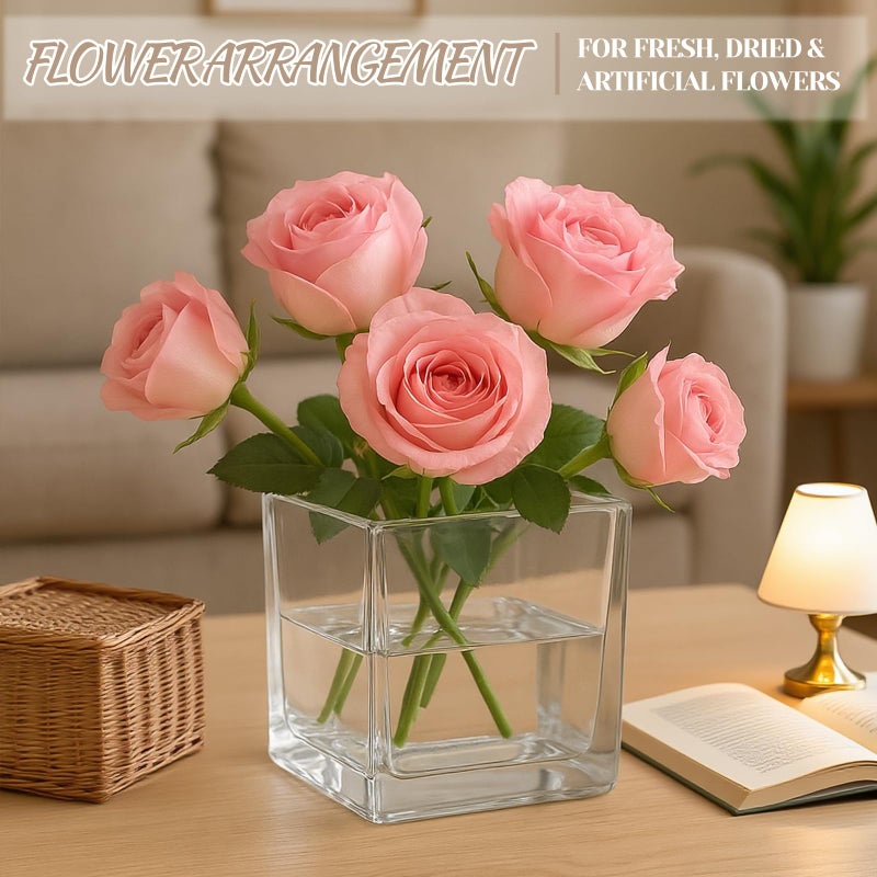CONNOO 9 Pack Square Glass Vase 4" x 4" x 4", Clear Bulk Flower Vases for Centerpieces, Square Glass Cube Vase Floating Candle Holders for Wedding Party Home Decor - Image 2