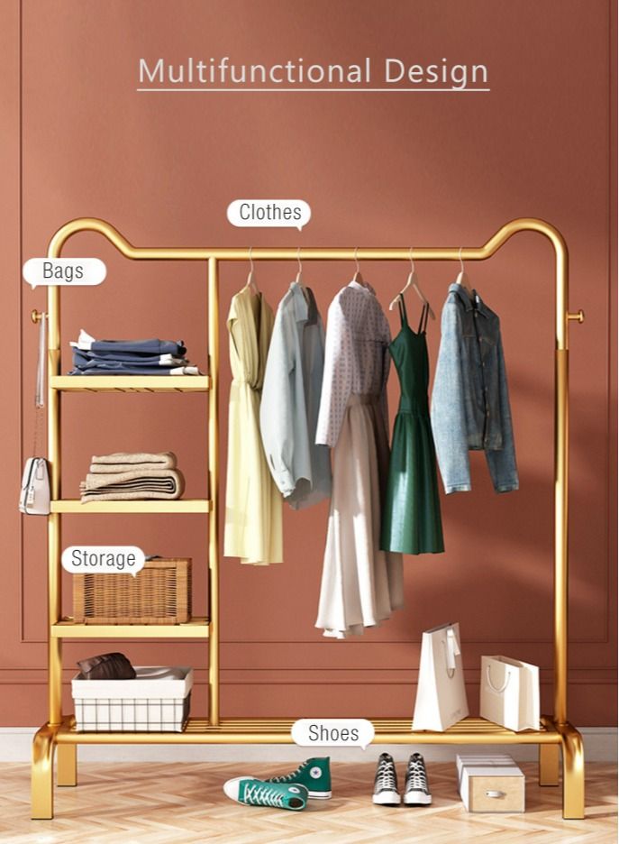 Merry Moments Modern Clothes Rack Garment Rack Clothing Rack Clothes Hangers Freestanding for Home Hotel Retail Metal Multi-shelf Gold Colour H151xL130xW45 cm - Image 2