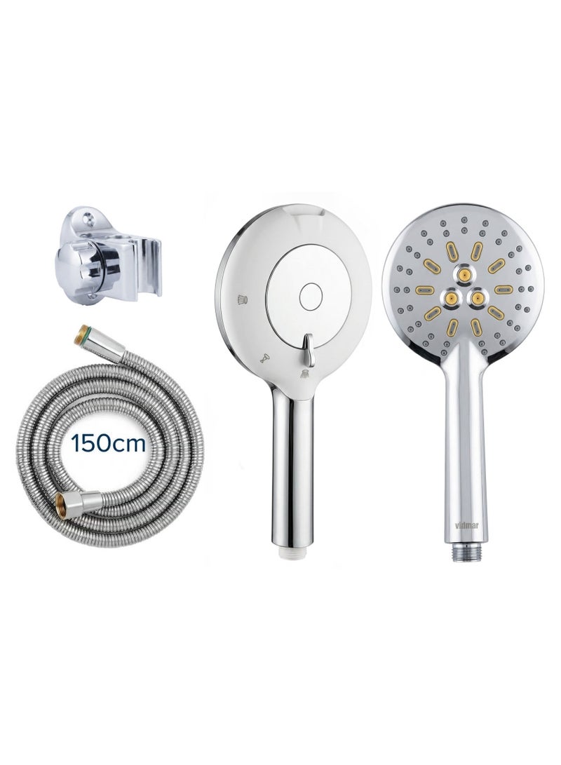 Pressure Handheld Shower Head Set with 150cm Flexible Hose, Wall Mount Holder, and Premium Chrome Finish