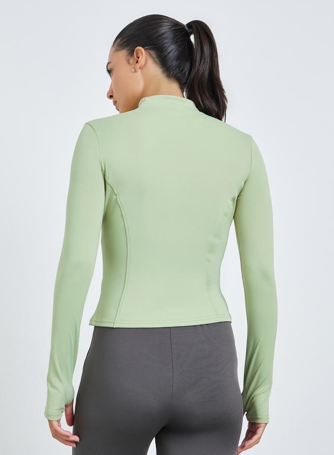 Styli Active Green Curved Seam Detail Zip Up Jacket - Image 4