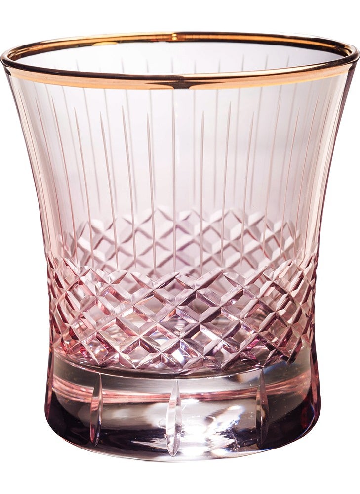 Royal Home - Roya Home Antique Pink Cut Hand Decorative Gilded 6 Piece Patterned Water Glass Set - Image 1