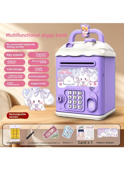 Can't Get In And Out Of The Year Piggy Bank Only Boys Password Box Kulomi Savings Girls Children Can Access-Color:Purple Clouds☀Password Key Unlock Without Automatic Banknote Rolling☀Rechargeable Version