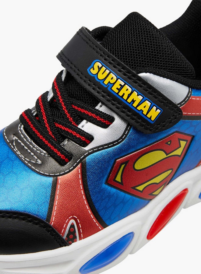 SUPERMAN Logo Embossed Light-Up Sneakers with Hook and Loop Closure - Image 4