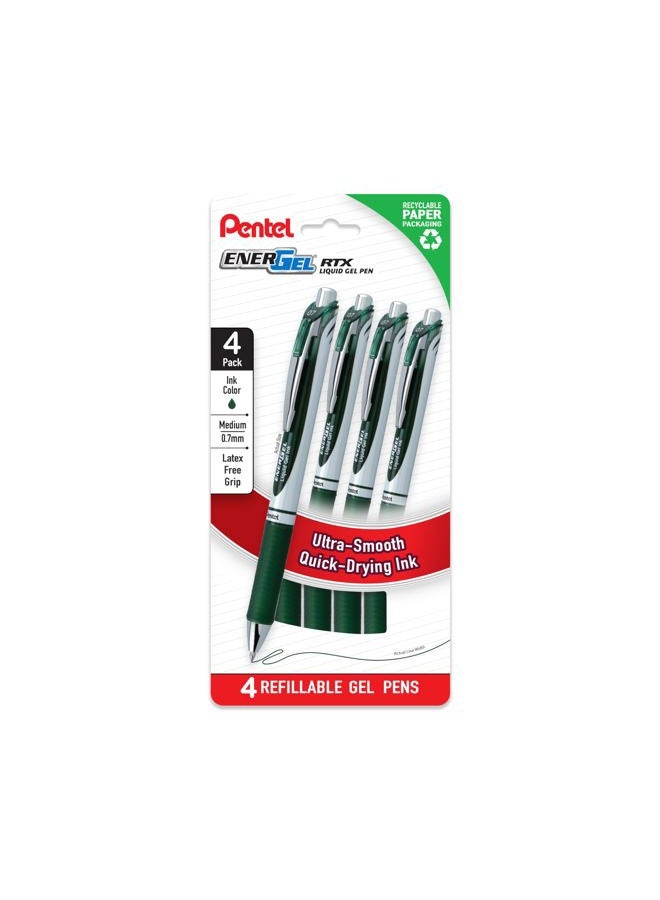 Pentel EnerGel RTX Liquid Gel Pens, Medium (0.7mm), Forest Green Ink, Plastic-Free 4-pk (BL77PF4D3) - Image 1