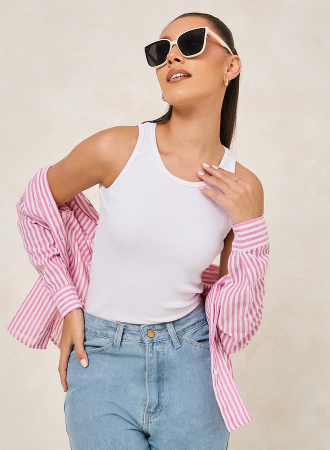 ستايلي فيست مضلع بياقة مستديرة بقصة ضيقة - Image 1