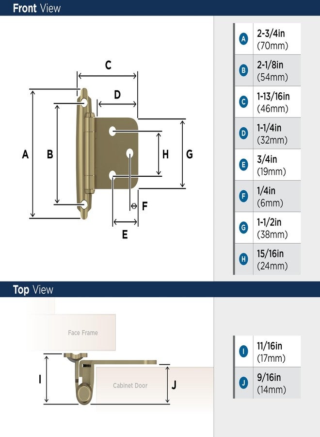 Amerock BPR3429BBZ | Cabinet Hinge | Variable Overlay Self Closing Face Mount | Golden Champagne | Kitchen Cabinet Door Hinge | 1 Pair/2 Pack | Functional Hardware - Image 4