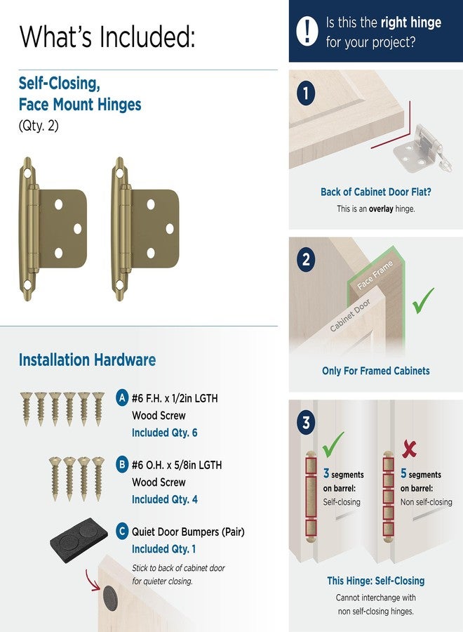 Amerock BPR3429BBZ | Cabinet Hinge | Variable Overlay Self Closing Face Mount | Golden Champagne | Kitchen Cabinet Door Hinge | 1 Pair/2 Pack | Functional Hardware - Image 3