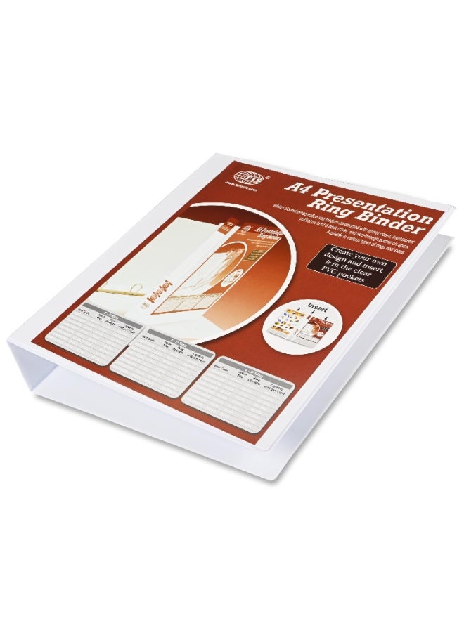 FIS Presentation Binder, A4 Size(210x297mm), 4[D]Ring Type, 45mm Ring Size, 2.50" Inches Spine with Clear PVC Pocket For Easy Insert Your Label Design, Packet of 2 Pieces, White Color-FSBD445DPB/2  - Image 1