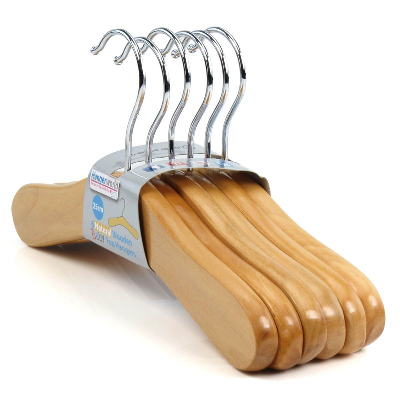 HANGERWORLD Pack of 12 Natural Wooden Kids and Baby Hangers for Nursery Size 98inch with Swivel Hook