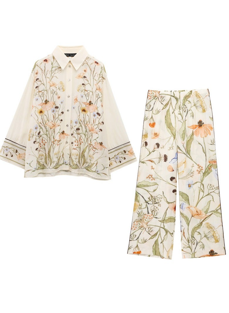 Shougu Fashionable Temperament Loose Sleeved Printed Shirt Pants  - Image 1