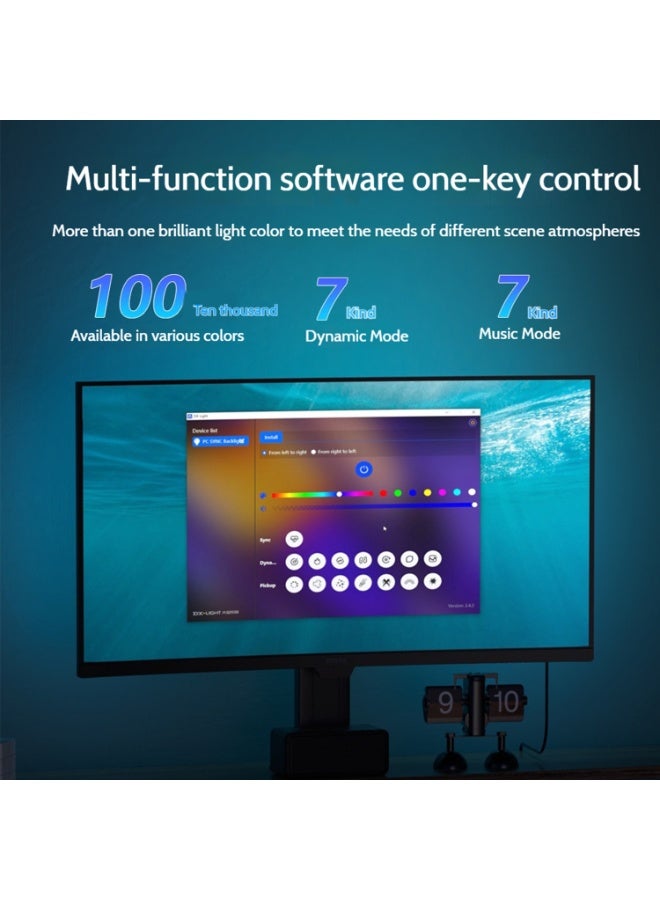 فلاشهوك شريط إضاءة LED للشاشة | إضاءة خلفية RGB للشاشة | مزامنة الشاشة/مزامنة الموسيقى | متوافق مع شاشات الكمبيوتر مقاس 24 بوصة | يعمل عبر USB مع تحكم برمجي | إضاءة محيطية للألعاب - Image 4