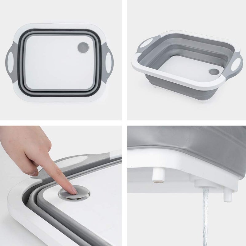 Sajag Multifunctional Collapsible Cutting Board 3 in 1 Chopping Board with Drain Plug Wash Basin Tub Colander for Vegetable Fruit Wash Space Saving for Camping Picnic BBQ Grey - Image 5