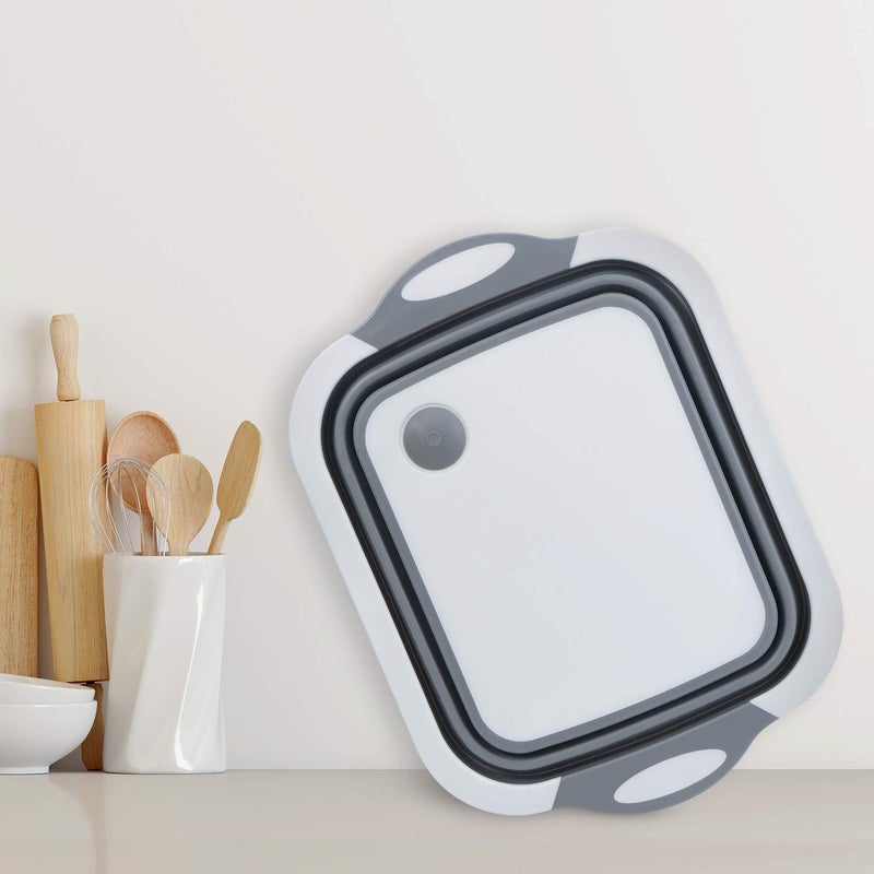 Sajag Multifunctional Collapsible Cutting Board 3 in 1 Chopping Board with Drain Plug Wash Basin Tub Colander for Vegetable Fruit Wash Space Saving for Camping Picnic BBQ Grey - Image 1