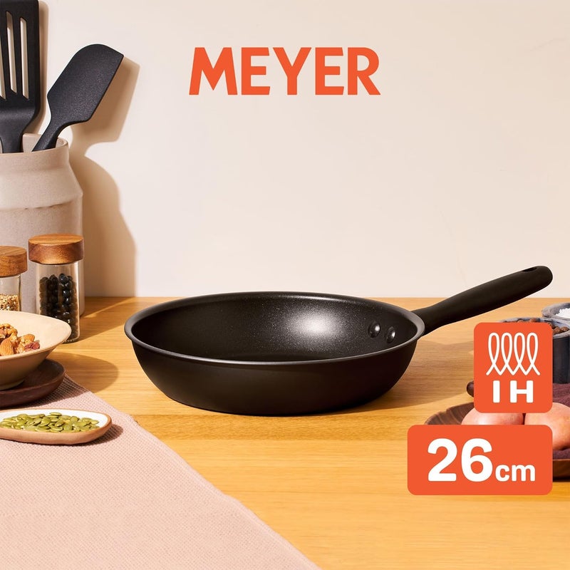 Meyer Midnight Hard Anodized Aluminium Non Stick Frypan | Frying Pan | Omlette pan | Fry pan with Stick Handle | Egg Pan | Gas and Induction Compatible, 26cm/ 2.61 Liters - Image 2