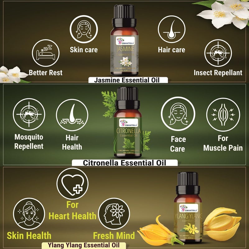 Lifemantraa Lifemantraa Pure Lavender Lemongrass Jasmine Rose Ylang Ylang Peppermint Rosemary Eucalyptus Mandarin Tea tree Citronella and Lemon Essential Oil for Home Fragrance Diffuser Essential Oils Set for Room Air Freshener Aroma Oil Diffusers Soap Making Candle Making 10ml Each 120ml  - Image 5
