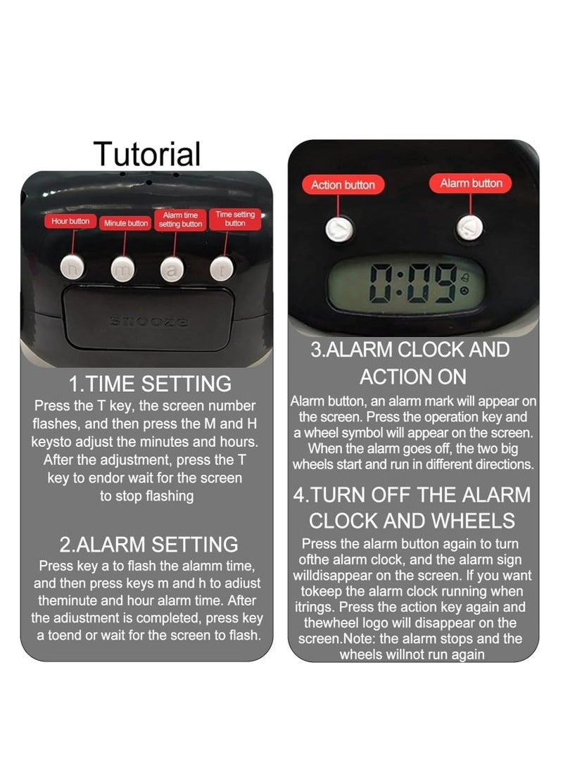 Digital Alarm Clock Loud Alarm Clock with Wheels for Heavy Sleepers Adults Kids Teens Bedroom Run Away Annoying Jump Roll Digital- Funny Gift Black  - Image 2
