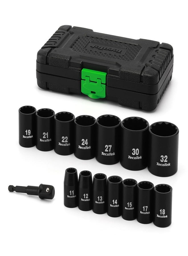 TecoTek 15 Pieces 1/2-Inch Drive Shallow 12-Point Metric Impact Socket Set, Cr-V, 11mm to 32mm, Drill Socket Adapter 1/2" - Image 1