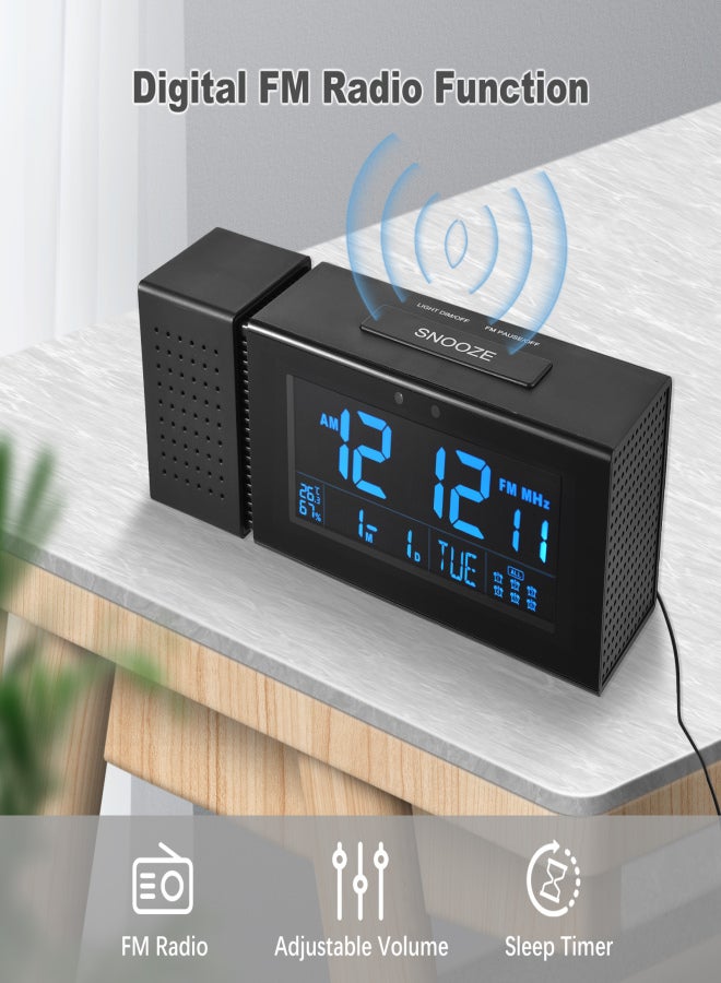 Multi-functional Digital Alarm Clock Desktop Electronic Clock LCD Screen 7 Backlight Colors Humidity/ Temperature Display with Snooze Night Light FM Radio USB Output IR Sensor Functions for Home