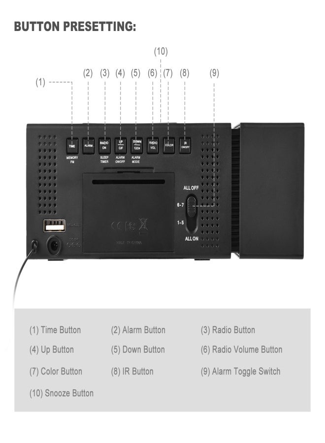 Multi-functional Digital Alarm Clock Desktop Electronic Clock LCD Screen 7 Backlight Colors Humidity/ Temperature Display with Snooze Night Light FM Radio USB Output IR Sensor Functions for Home