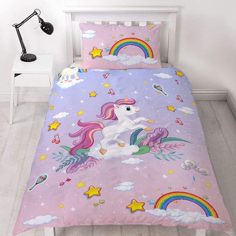 Yasida Unicorn Girls Duvet Cover Single Rainbow Kids Bedding With Pillow Case Fairy Star Pink Blue Bed Set135cm X 200cm Unicorn Bedding Single For KidsGirls Duvet Cover Set Children Bed