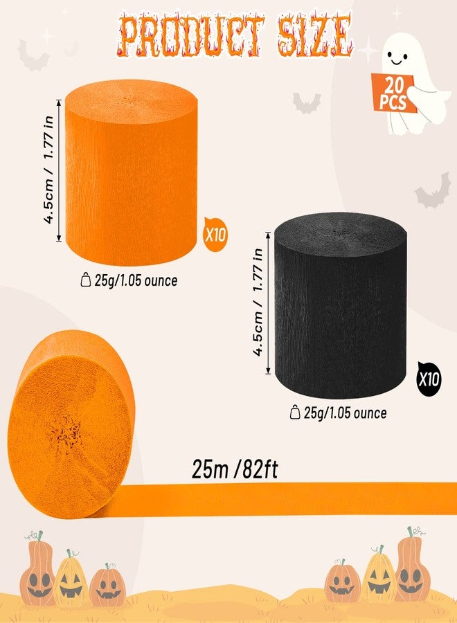 KVCSYAW 20 Rolls Halloween Streamers, 1640 Ft Crepe Paper Decorations for Halloween Day Decoration Various Large Hanging Party Backdrop DIY Decoration, Orange and Black DIY Supplies 82FT/Roll - Image 2