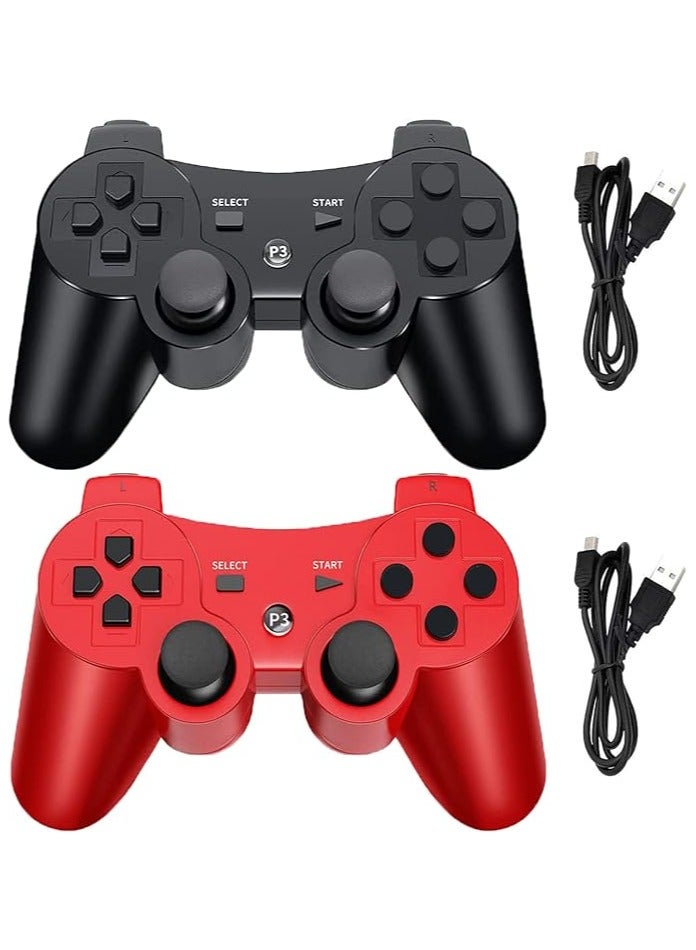 2 Wireless Controllers for PlayStation 3 with Charger Cord (Black + Red) - Image 1