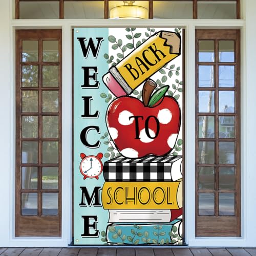 Yarcooly Back to School Decorations First Day of School Door Cover Welcome Back to School Banner Welcome Back to School Decorations for School Classroom - Image 1