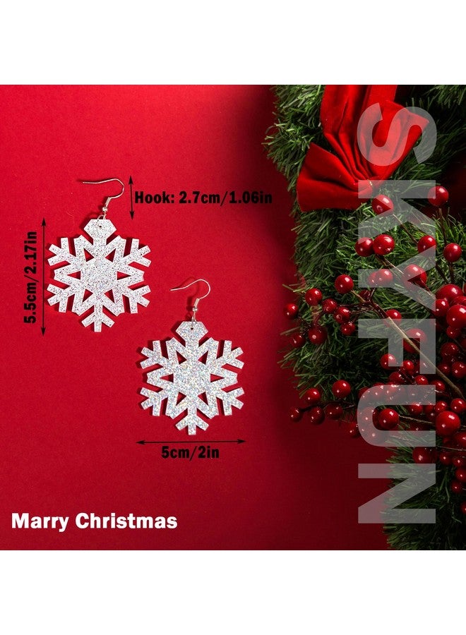 SKYFUN Christmas Earrings For Women Glitter Acrylic Lightweight Dangle Earrings Sparkly Merry Christmas Snowflake Xmas Holiday Jewelry Gifts Accessories, Round Shape Snowflake - Image 5