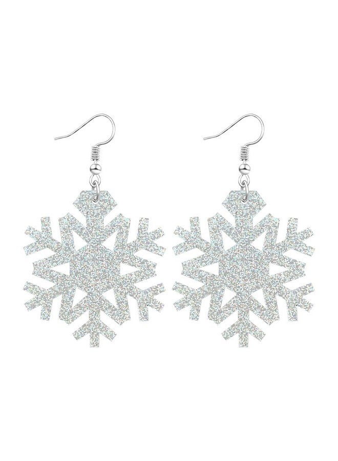 SKYFUN Christmas Earrings For Women Glitter Acrylic Lightweight Dangle Earrings Sparkly Merry Christmas Snowflake Xmas Holiday Jewelry Gifts Accessories, Round Shape Snowflake - Image 1