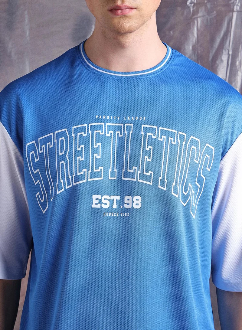 Hubberholme Men Streetletics Typography Printed Round Neck Relaxed Fit Mesh T-shirt