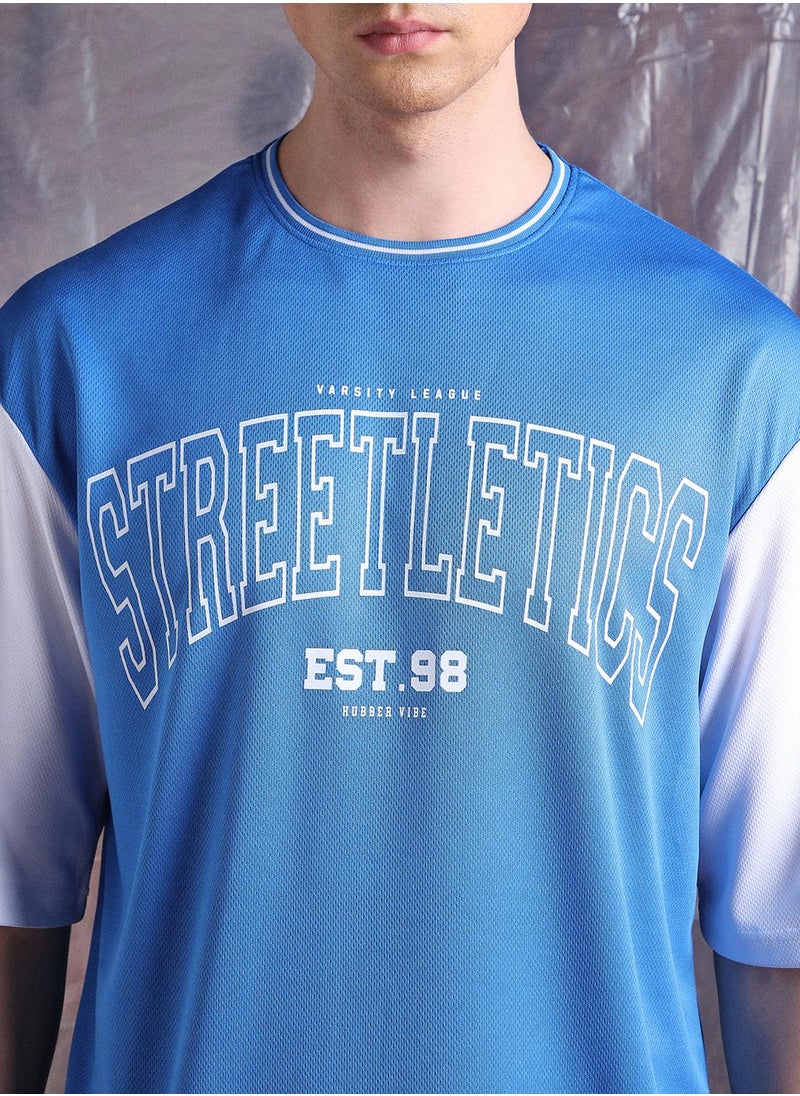 Hubberholme - Blue Oversized Tshirts Printed design crafted from 100% Polyester featuring Half Sleeve with Slip on closure. - Image 1