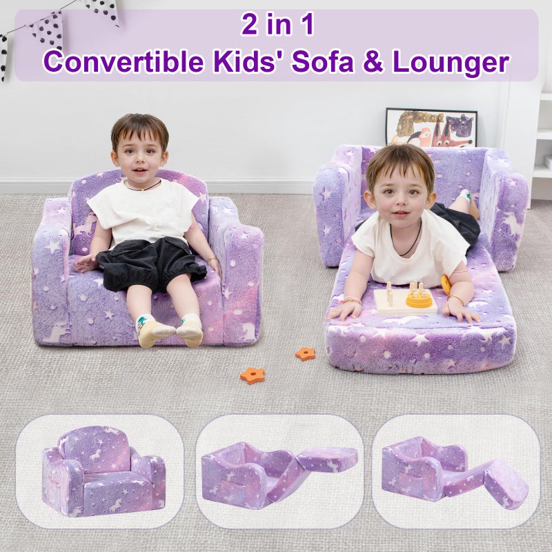 Airpanda Comfy Toddler Couch and Chair for Kids with Blanket, 2-in-1 Soft Plush Fold Out Kids Sofa Chairs for Girls and Boys, Convertible Sofa to Lounger for Playroom - Image 2