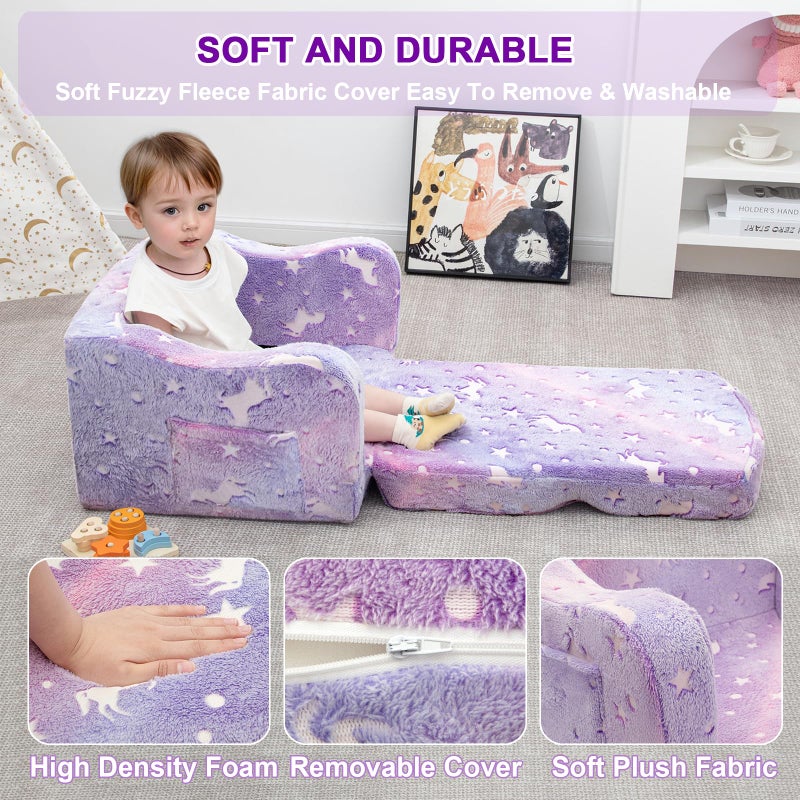 Airpanda Comfy Toddler Couch and Chair for Kids with Blanket, 2-in-1 Soft Plush Fold Out Kids Sofa Chairs for Girls and Boys, Convertible Sofa to Lounger for Playroom - Image 4