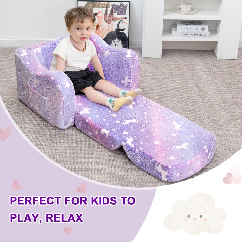 Airpanda Comfy Toddler Couch and Chair for Kids with Blanket, 2-in-1 Soft Plush Fold Out Kids Sofa Chairs for Girls and Boys, Convertible Sofa to Lounger for Playroom - Image 5
