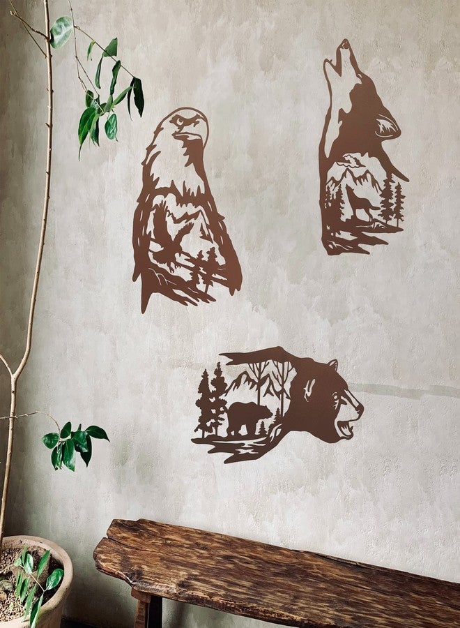 J-Fly Metal Bear Wall Decor Eagle Wall Decor Wildlife Wall Art Rustic Cabin Decor Laser Cut Bear and Wolf Eagle For Living Room Valentine Bathroom etc Indoor & Outdoor Decor 3 Pack - Image 3