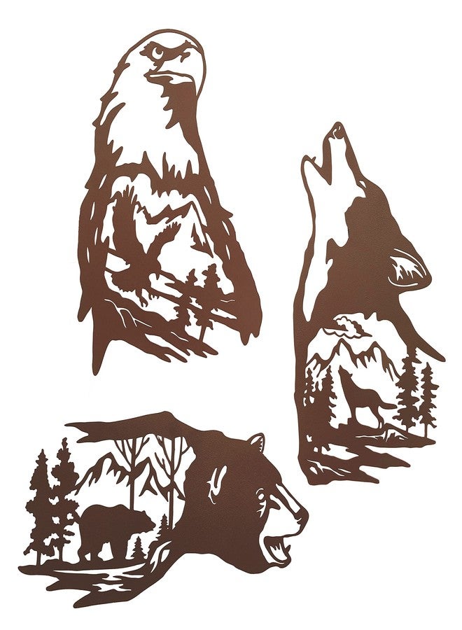 J-Fly Metal Bear Wall Decor Eagle Wall Decor Wildlife Wall Art Rustic Cabin Decor Laser Cut Bear and Wolf Eagle For Living Room Valentine Bathroom etc Indoor & Outdoor Decor 3 Pack - Image 1