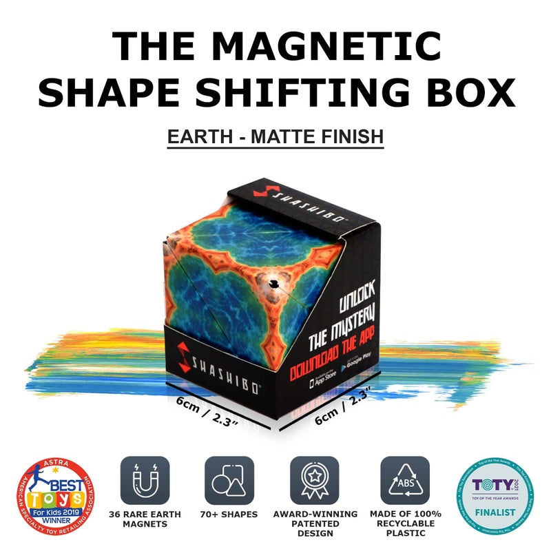 SHASHIBO Shape Shifting Box - STEM Magnetic Fidget Cube that Transforms Into Over 70 Shapes, Download Fun in Motion Toys Mobile App (Earth) - Image 2