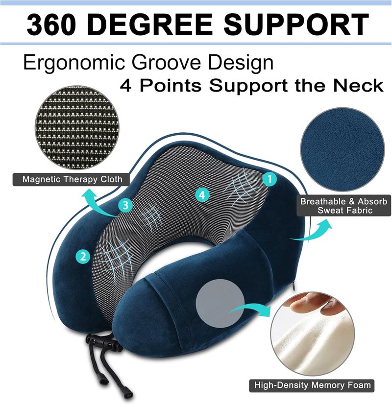 urnexttour Travel Pillow and Blanket Set Neck Pillows Travel Essentials with Sleep Mask for Airplane Car Memory Foam Blue - Image 3