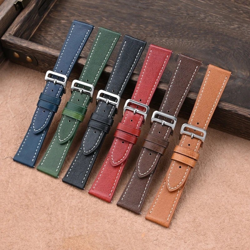 Bluejw Top Grain Leather Watch Band – Vintage Premium Cowhide Replacement Strap with Quick Release for 18mm 19mm 20mm 21mm 22mm Watches - Image 2