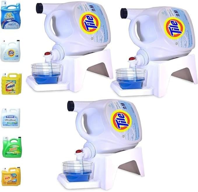 Skywin Laundry Detergent Holder Stand with Tray, 3 Pack Laundry Detergent Stand with Non-Slip Rubber Feet for Washing Room Organization, Easy Pour (White) - Image 1