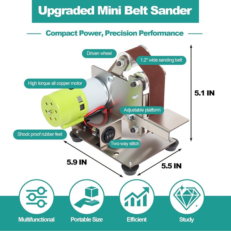 Podoy Mini Belt Sander Knife Sharpener Electric, Upgraded DIY 7 Adjustable Speed Control Small Grinder Sharpener Polisher Machine 110V with 10 Belts for Knife Making, Wood Metal Working and Handcraft - Image 2