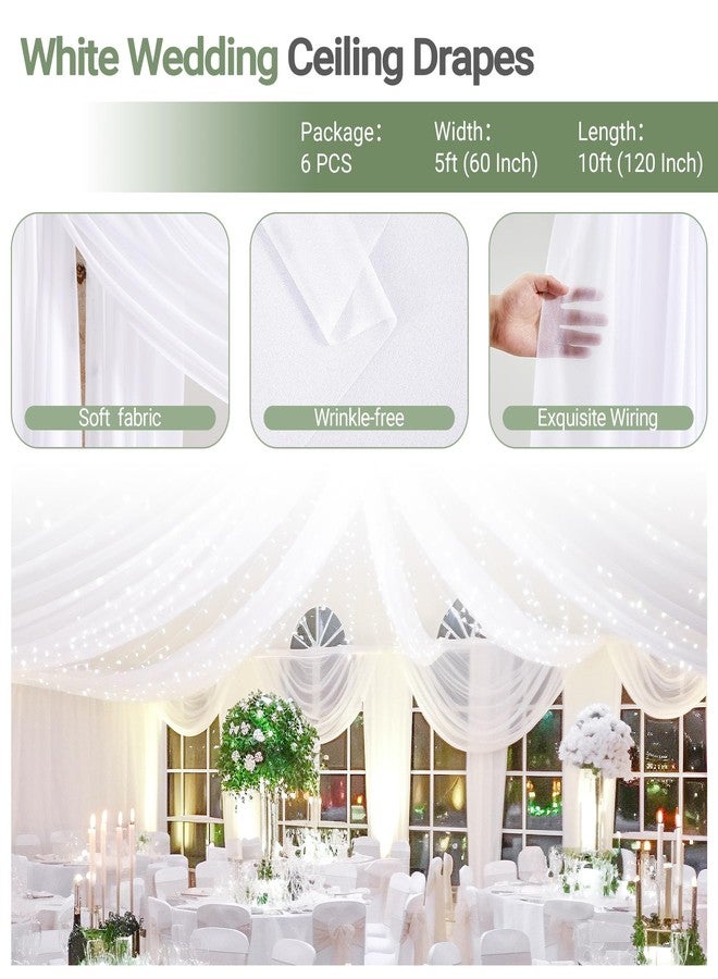 Shillance 6 Panels White Ceiling Drapes with Lights String for Wedding Ceiling Drapes 5ftx10ft Wedding Draping Fabric Sheer Curtains Tulle Ceiling Drapery Wedding Decorations for Home Party Ceremony Stage Swag - Image 4
