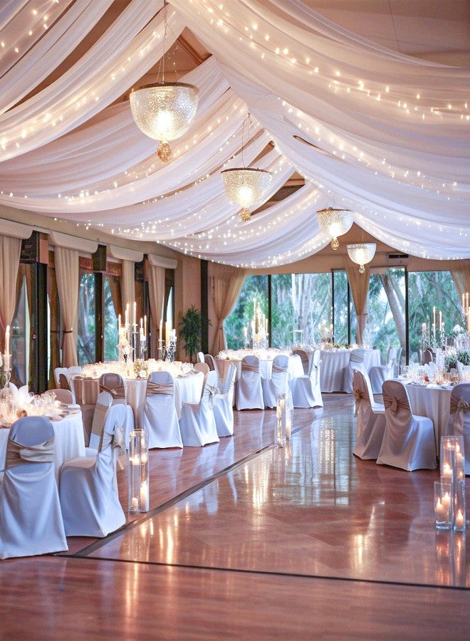 Shillance 6 Panels White Ceiling Drapes with Lights String for Wedding Ceiling Drapes 5ftx10ft Wedding Draping Fabric Sheer Curtains Tulle Ceiling Drapery Wedding Decorations for Home Party Ceremony Stage Swag - Image 1