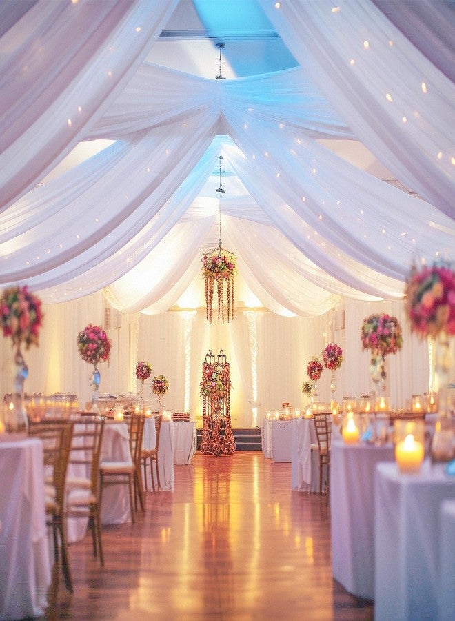Shillance 6 Panels White Ceiling Drapes with Lights String for Wedding Ceiling Drapes 5ftx10ft Wedding Draping Fabric Sheer Curtains Tulle Ceiling Drapery Wedding Decorations for Home Party Ceremony Stage Swag - Image 3