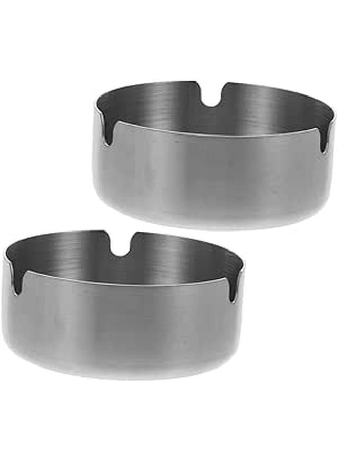 2Pcs Stainless Steel Ashtray 8cm Round Portable Ash Holder for Desktop Patio Travel - Image 1