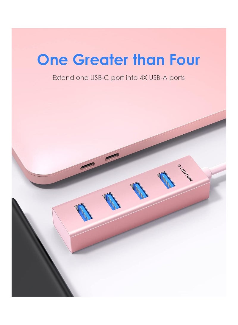 Lention LENTION 4-in-1 USB C Hub, 4 USB 3.0 Ports, USB C to USB A Multiport Adapter for 2023-2016 MacBook Pro, Mac Air & Surface, iPad Pro, Chromebook, More, Stable Driver Certified (CB-C22s, Rose Gold)  - Image 2
