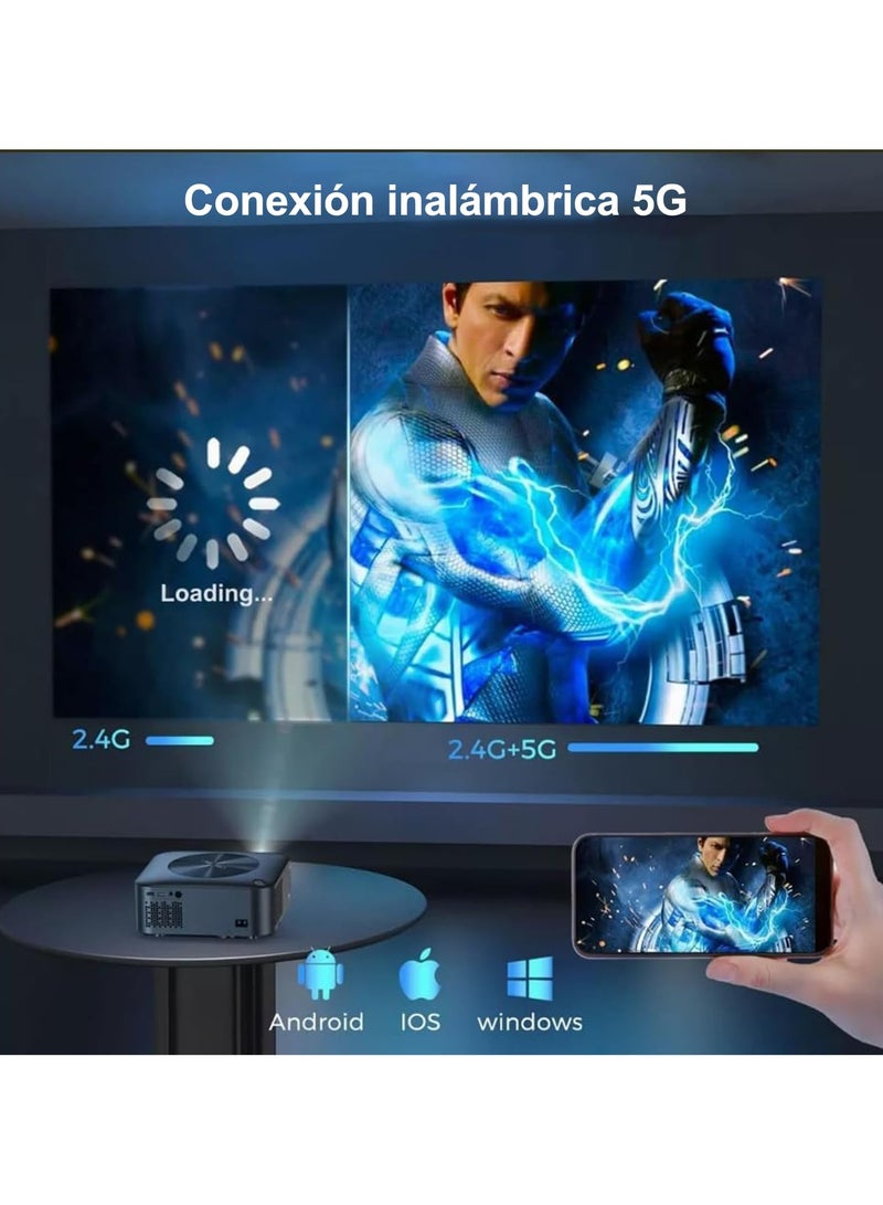 4K Video Projector with 5G WiFi & Bluetooth 5.1, 450 ANSI Lumens, 300" Display, 1080P UHD Smart Home Theater Projector, 40000 Hours Life, Portable Outdoor Projector (B)  - Image 3