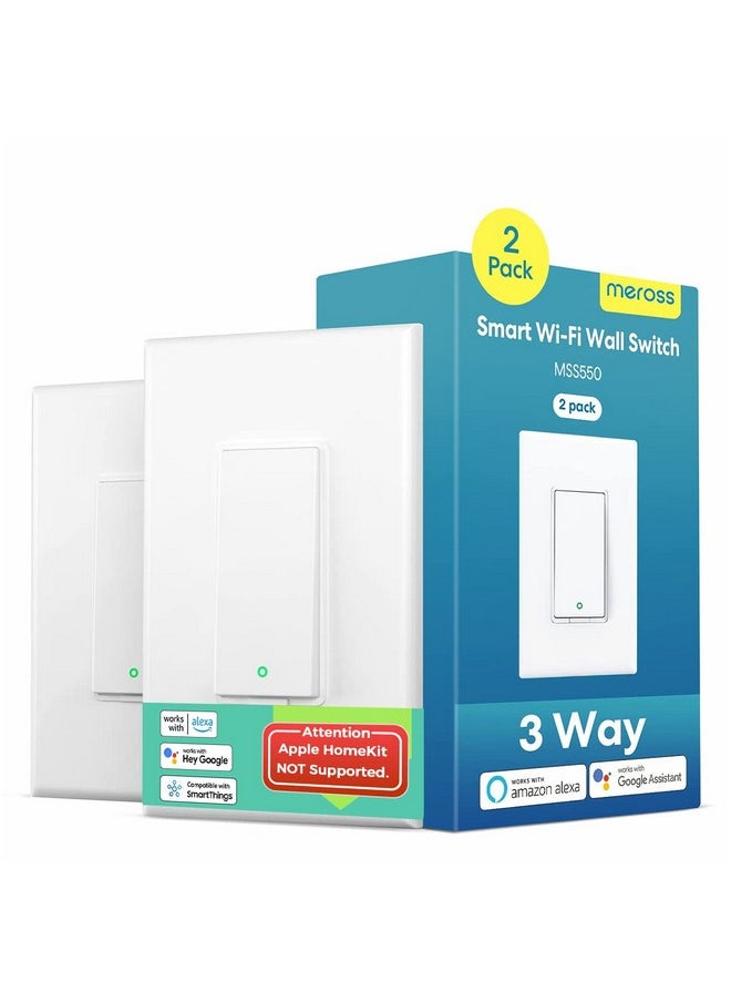 meross - meross 3 Way Smart Light Switch (Neutral Wire Required), 2.4G WiFi Light Switch Supports Alexa, Google Assistant and SmartThings, Voice Control and Schedule (2 Pack) - Image 1