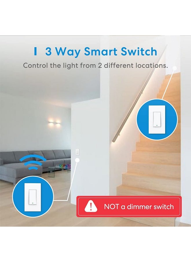 meross - meross 3 Way Smart Light Switch (Neutral Wire Required), 2.4G WiFi Light Switch Supports Alexa, Google Assistant and SmartThings, Voice Control and Schedule (2 Pack) - Image 1